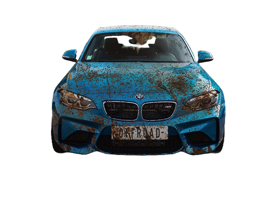 Front view of a dirty BMW